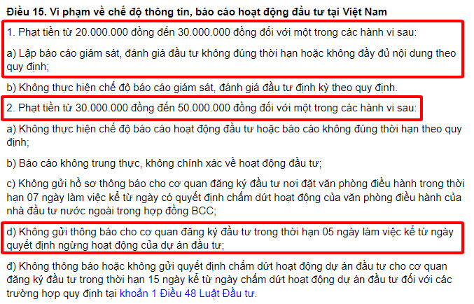 Mức phạt vi phạm hành chính liên quan đến Báo cáo giám sát đầu tư